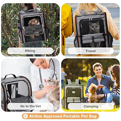 Cat Carrier Backpack, Expandable Pet Carrier with Sun Shade & Full Front Opening, Breathable Mesh Backpack for Small Dogs & Medium Cats Up to 18 Lbs, Foldable for Hiking, Camping (Grey) - color: Grey