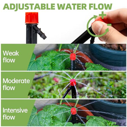 Riboud 60 Pack Drip Irrigation Emitters Sprays for 1/4 Drip Irrigation Tubing, Irrigation System for Garden (30 Pcs Emitters Vortex + 30 Pcs Emitters Stream) - size: 60 Pcs Emitters