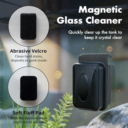 5PCS Small Fish Tank Cleaner Kit: 3-in-1 Algae Scraper with Blade & Sponge Brushes, Curved Aquarium Tweezers & 2" Magnetic Glass Cleaner for Nano Tanks up to 30cm/12 (10 Gallon & Under)