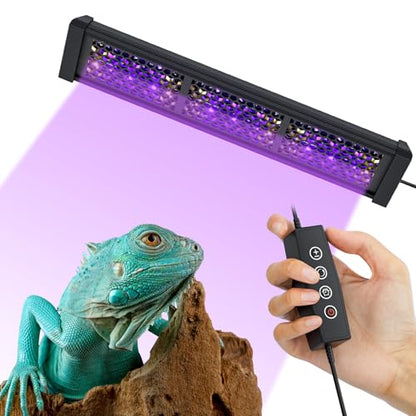 12 Inch LED UVB Reptile Light with 24H Cycle Timer & Dimmer | 12W UVA UVB Lamp, UVI Switching, Brightness Adjustment for Turtle, Bearded Dragon, Lizard and More(No Heat) - size: 12 inches