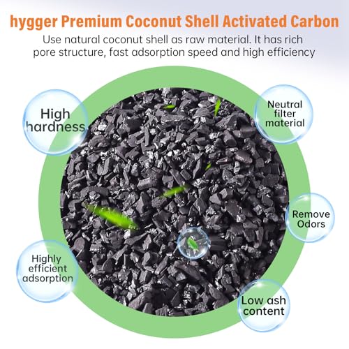hygger Aquarium Activated Carbon, Premium Natural Coconut Shell Activated Charcoal for Freshwater and Saltwater, Fish Tank Filter Media, Water Purification Carbon (10.5 oz with Fine Mesh Bag)