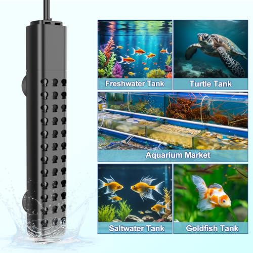100W Aquarium Heater for 10-20 Gallon with Auto Shut-Off When Leaving Water—Submersible Fish Tank Heater, Dry-Burn & Overheat Protection, Explosion-Proof, Freshwater Saltwater Turtle Tank - size: 100W