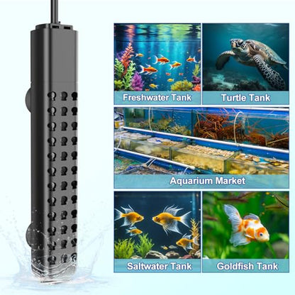 500W Aquarium Heater for 70-120 Gallon with Auto Shut-Off When Leaving Water—Submersible Fish Tank Heater, Dry-Burn & Overheat Protection, Explosion-Proof, Freshwater Saltwater Large Tank - size: 500W