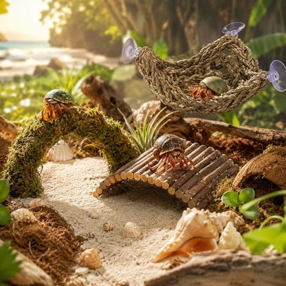HERCCOCCI Hermit Crab Accessories, Hermit Crab Toys Flexible Climbing Bridge Reptile Hammock Habitat Decor for Hermit Crabs Leopard Geckos Crested Tortoise Snake