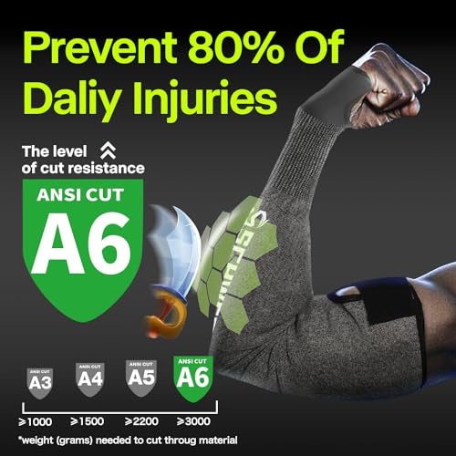 Schwer 1 Pair Size XL Highest Level Cut Resistant Work Gloves+ 1 Pair ANSI A6 Cut Resistant Arm Sleeves for Men&Women Work