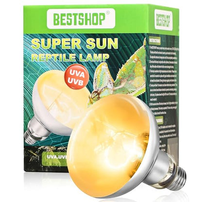 Heat Lamp Bulbs, 80 Watts UVA UVB Reptile Heat Bulb, 1 Pack | Full Spectrum, Basking Spot Light, Simulate Natural Sun Light, For Reptile and Amphibian, Silver