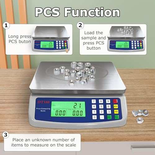 Large Digital Kitchen Scale 40kg/88lb Stainless Steel Price Computing Scale Counting Scale Deli Scale with LCD Display for Baking Bread Cooking Meat Prep Parts and Coins Adapter Included - color: Gray 40kg