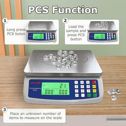 Large Digital Kitchen Scale 40kg/88lb Stainless Steel Price Computing Scale Counting Scale Deli Scale with LCD Display for Baking Bread Cooking Meat Prep Parts and Coins Adapter Included - color: Gray 40kg