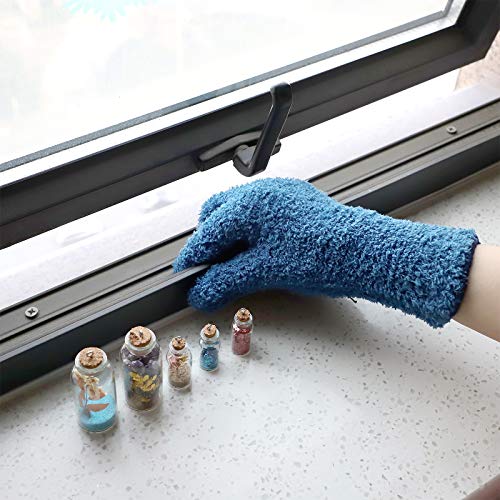 Patelai 2 Pairs Microfiber Gloves for plants Dusting Cleaning Glove Mittens House Cars Blinds Dusting(Blue, Grass Green,Large) - color: Blue, Grass Green, size: Large (2 Pairs)