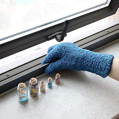 Patelai 2 Pairs Microfiber Gloves for plants Dusting Cleaning Glove Mittens House Cars Blinds Dusting(Blue, Grass Green,Large) - color: Blue, Grass Green, size: Large (2 Pairs)