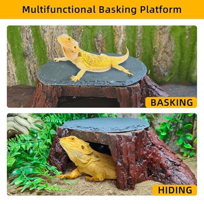 Bearded Dragon Basking Platform,Reptile Hide Cave with Heat Storage Slate Rock,Leopard Gecko Climing Decor Tank Accessories for Turtle,Ball Pythons,Lizard,Snake,11×7×3.5 inch