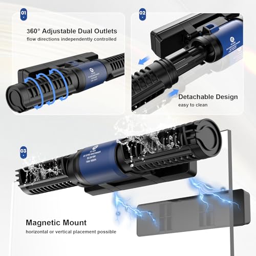 FZONE Aquarium Wave Maker, 24V DC Gyre Wavemaker with LCD Display Controller, Adjustable Cross Flow, Quiet Powerhead with Magnetic Mount for Saltwater & Freshwater Tanks (S) - size: S