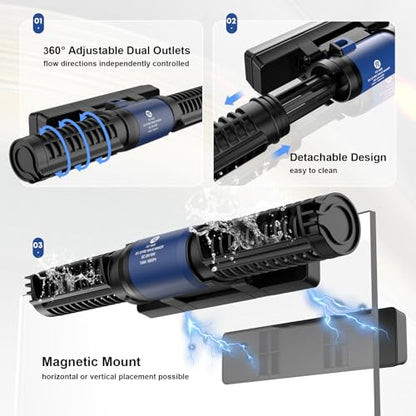 FZONE Aquarium Wave Maker, 24V DC Gyre Wavemaker with LCD Display Controller, Adjustable Cross Flow, Quiet Powerhead with Magnetic Mount for Saltwater & Freshwater Tanks (L) - size: L