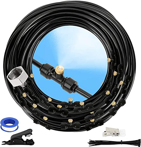GMAULEE Misting Cooling System, DIY 49.2 FT(15M) Misting Line +15 Brass Mist Nozzles+ a Brass Connector(3/4'') Outdoor Mister System for Patio Waterpark Garden Trampoline Greenhouse - size: 49.2 ft (15M)+15 Brass