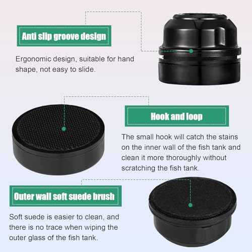 Cunhill 2 Pieces Mini Aquarium Glass Cleaner Magnetic Algae Scraper 1.57 x 1.38 Inch No Scratch Fish Tank Glass Cleaner Magnetic Brush for Thick Fish Tank Glass Acrylic Aquarium(Black)