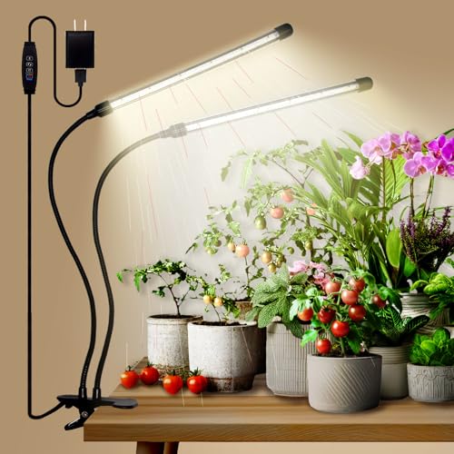 LEOTER Grow Lights for Indoor Plants - 84 LED Full Spectrum Clip Plant Growing Light (2 Heads Light) - size: 2 heads light