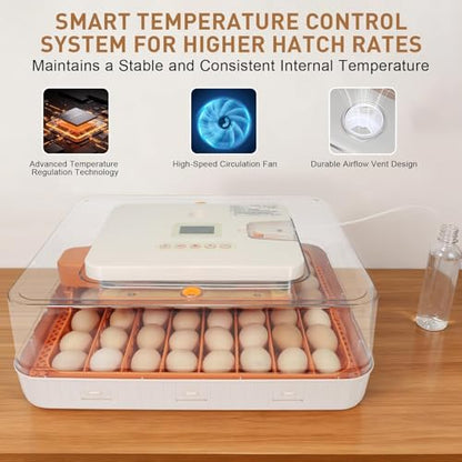 Series IV - 56 Egg Professional Incubator for Breeders, Automatic Sensor-Based Precise Humidity & Temp Control, Adjustable Egg Spacing, Auto Turn & Auto Stop, Preset Incubation Days, Chick Separator - size: 56-Egg Orange