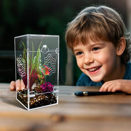 Acrylic Jumping Spider Enclosure, Secure Front Opening Door, 4x4x8 inch, Ventilated Habitat for Tarantulas, Mantis, Hermit Crabs & Small Pets