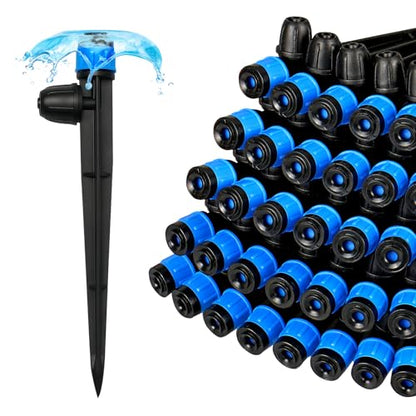 50 Pieces Drip Irrigation Emitters, Adjustable 360 Degree Drip Vortex Emitters on 5" with Stake for 1/4" Drip Irrigation Tubing Irrigation Fan Shape Drippers for Garden Watering System - size: Vortex Emitters - 50 Pieces