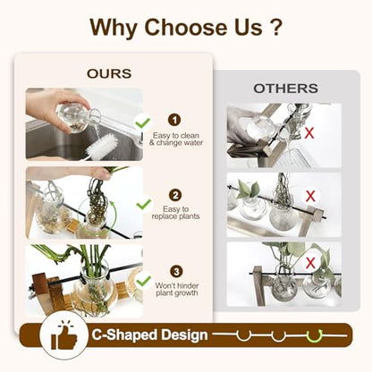 Plant Propagation Station, Plant Terrarium with Wooden Stand | Unique Gardening Birthday Gifts for Women Plants Lovers, Home Office Garden Decor Planter - 3 Bulb Glass Vases - size: 3 Bulb Vase