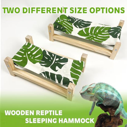 1PCS Bearded Dragon Bed, Wooden&Soft Fabric Reptile Bedding Hammock, Bearded Dragon Tank Accessories,Habitat Accessories for Leopard Gecko Snake Lizard or Other Small Animal (Green, Large) - size: Large