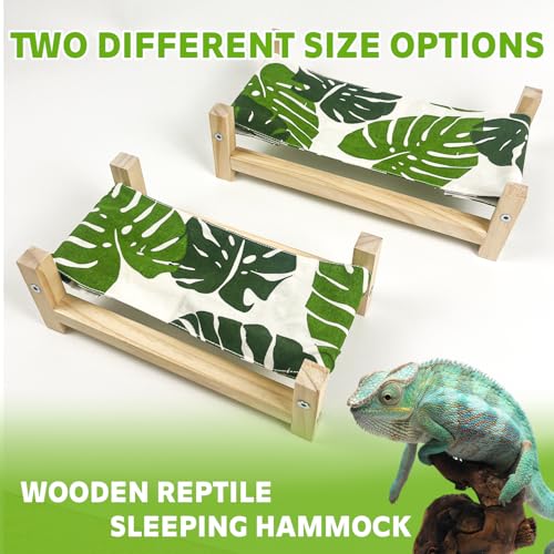 1PCS Bearded Dragon Bed, Wooden&Soft Fabric Reptile Bedding Hammock, Bearded Dragon Tank Accessories,Habitat Accessories for Leopard Gecko Snake Lizard or Other Small Animal (Green, Small) - size: Small