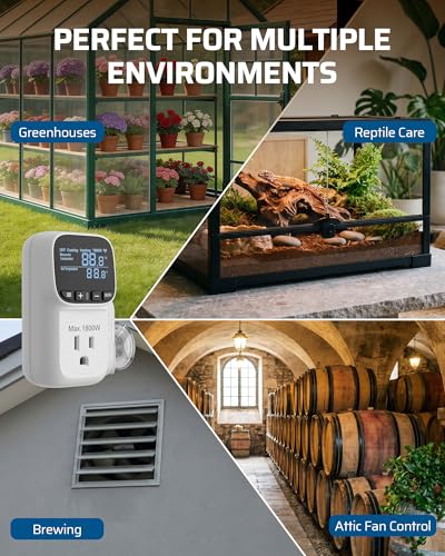 DEWENWILS Smart Temperature Controller For Fan, 15A 1800W WiFi Temperature Controller Outlet with Schedule Timer & Memory Function, VA Display & -40℉-240℉ Thermostat for Reptile, Greenhouse, Incubator