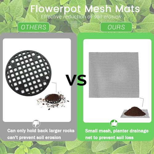 100 Pcs 4 Inch Large Size Flower Pot Hole Mesh Pad, Plant Pot Drainage Hole Screens, Bonsai Pots Bottom Grid Mat Mesh, Drainage Netting Potting Mat, Garden Drainage Mesh Prevent Soil Loss (Square)