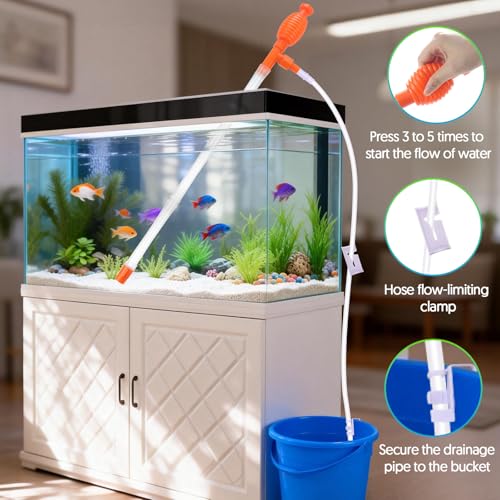 Fish Tank Cleaner Gravel Vacuum for Aquarium | Aquarium Siphon, Water Changer, Double Sided Sponge Brush Algae Scraper, Fish Tank Cleaning Kit, Gravel & Sand Cleaning - color: Orange