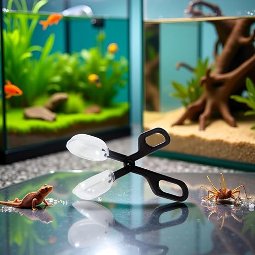 Black Reptiles Feeding Scooper Poop Cleaning Clamp Spoon-shaped Tips Feeder Tweezers Aquarium Tank and Terrarium Cleaning Tool,For Snakes Lizard Tarantulas Reptile Supplies Reptiles and Amphibians