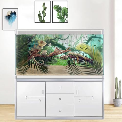 Marine Aquarium Background, Sea Rock Green Landscape Fish Tank Background, Nature Photo Terrarium Background 30X18IN with 8 EVA Double-Sided Tape - size: 30X18in/75X45cm