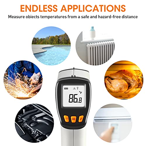 Infrared Thermometer, Laser Temperature Gun for Cooking, Non Contact Temp Gauge, Adjustable Emissivity IR Thermometer Heat Temperature Reader Gun -58 to 788℉, -50 to 420℃(Not for Human) - color: -58°F~788°F Gray
