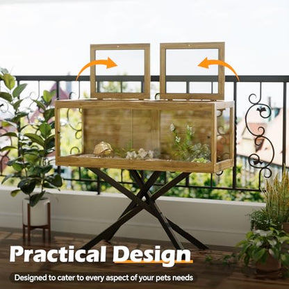 80 Gallon Bearded Dragon Tank with Stand & 4 Leg, Front Sliding Door Tempered Glass Reptile Habitat with Mesh Top for Snakes/Lizards/Geckos/Tortoises (Bulbs Not Included,47inch,Brown)