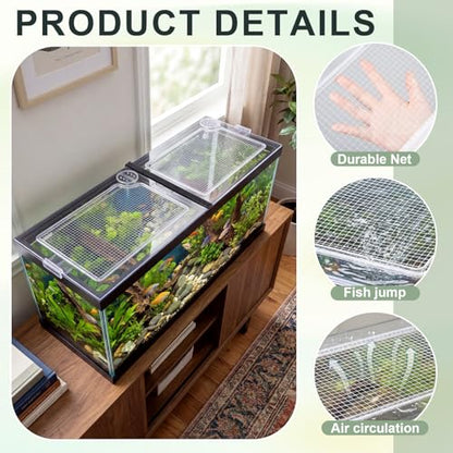 Sieral 2 Pcs Clear Aquarium Polycarbonate Canopy with Anti-Jumping Net | Embedded Network Set, 22.56 x 16.22 x 0.2 Inch, for 75/90/110 Gallon Fish Tank Lids, Center Brace Aquariums, Top Cover Clips - size: 22.56 x 16.22 x 0.2 Inches