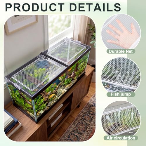 Sieral 2 Pcs Clear Aquarium Polycarbonate Canopy with Anti-Jumping Net | Embedded Network Set, 22.56 x 11.1 x 0.2 Inch, for 33/40/55 Gallon Fish Tank Lids, Center Brace Aquariums,Top Cover Clips - size: 22.56 x 11.1 x 0.2 Inches