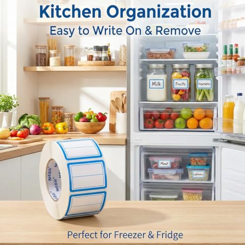 500Pcs 40x25mm 2-Line Blue Border Freezer Labels, Writable Stickers | 500Pcs 40x25mm labels; removable writable adhesive for jars, containers, meal prep, pantry storage, and freezer use. - color: 500pcs Blue 2-line