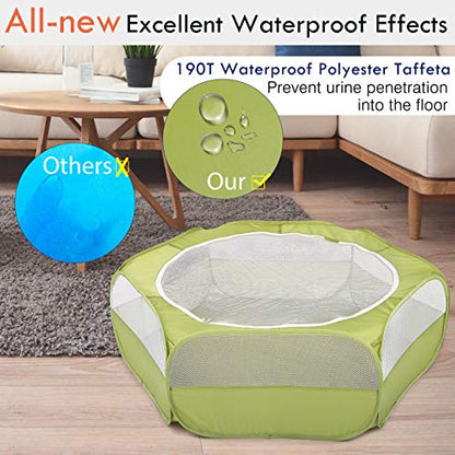Pawaboo Small Animal Playpen with Zippered Cover,Green | Portable pop-up pet tent for supervised rabbits, guinea pigs, chicks and kittens; water-resistant bottom and 3 metal rods - color: A-Green