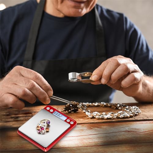 Fuzion Digital Scale .01 Gram Accuracy, 500g Small Kitchen Food Scales | 2 Trays Included for Jewelry, Gold, Herb, Powder, Spice, Coffee, Coin - Weight Gram and Oz - color: Red