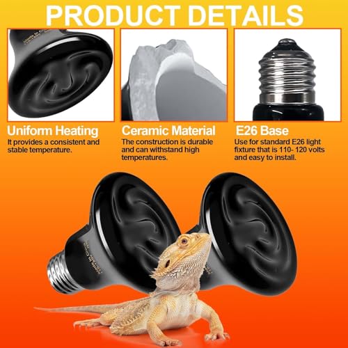 BNOSDM 25W Ceramic Heat Emitter,2 Pack Reptile Heat Lamp Bulbs,Ceramic Heat Lamp,Brooder Coop Heater for Amphibian Reptile Turtle Lizard Chicken - color: Pack of 2/Black, size: 25 Watts