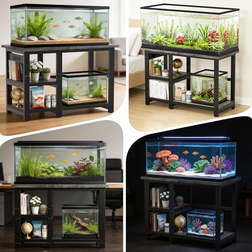 AQQA Aquarium Stand 31×18 Inch, 620LBS Heavy Duty Metal Frame | 3-Tier Storage Shelves Fish Tank Stand, 5-in-1 Outlets, Ideal for Aquariums, Reptiles, Terrariums for 35-40 Gallon Tanks - size: M for 35-40 Gallon (With power outlet)