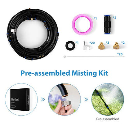 lifeegrn Misting Cooling System, Outdoor Misting System for Patio, 82 FT Misting Line+21 Mist Nozzles+3/4" Brass Adapter,Outdoor Mister System for Patio Garden Trampoline Greenhouse - size: 82 FT