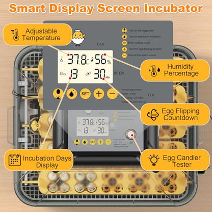 49 Egg Incubator for Hatching Eggs with Automatic Egg Turning, Temperature & Humidity Display, Hatch Day Countdown, Auto Water Refilling System, Egg Candler, Multifunctional Egg Tray for Chicken - size: M- 49 Chicken Eggs