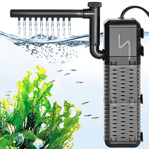 AQQA Submersible Aquarium Filter, Adjustable Flow with Aeration System | Ultra Quiet, Biochemical Sponge Filtration, Fish Tank Filter Built-in Rainfall Aerator, Fits Tanks Up to 70 Gallon, 211GPH - size: M(211GPH-9W)