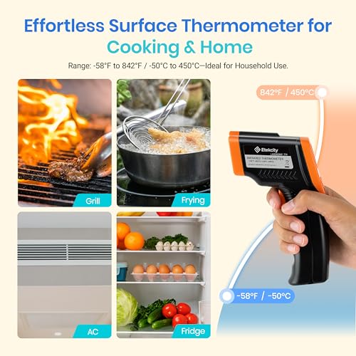 Etekcity Infrared Thermometer Laser Temperature Gun 774, Orange | Cooking, Pizza Oven, Griddle, BBQ, Meat, HVAC, Engine, Adjustable Emissivity, MAX Display, Surface Measurement - color: Orange, style: Classic