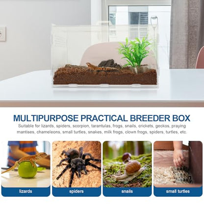 Abaodam Reptile Terrarium Acrylic Tank 25x15x15cm Enclosure with 4pcs Starter Kit for Lizards, Tarantulas, Frogs, Suitable for Home Breeding and Pet Habitat