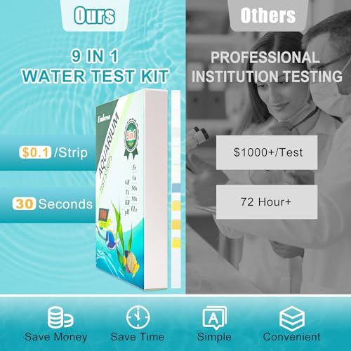 Umlecoa 9 in 1 Aquarium Test Kit for Freshwater and Saltwater - 100 Aquarium Test Strips with Test Tube & Thermometer - Fast & Accurate Water Testing Strips for Aquarium/Pond/Pool - size: 9 IN 1
