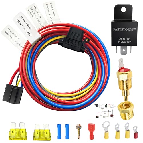 Electric Fan Relay Kit 12V 60 AMP Electric Radiator Cooling Waterproof Fan Relay Kit with Thermostat Control Switch 185 On 175 Off Upgrade - style: Single Fan 185 On 175 Off