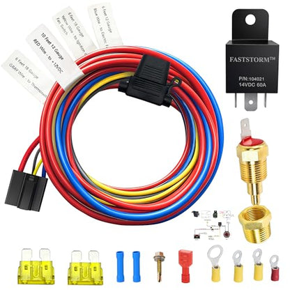 Electric Fan Relay Kit 12V 60 AMP Electric Radiator Cooling Waterproof Fan Relay Kit with Thermostat Control Switch 185 On 175 Off Upgrade - style: Single Fan 185 On 175 Off