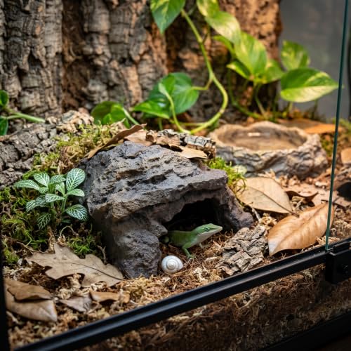 Reptile Hide, Resin Toad House Realistic Rock Cave Safe Humid Shelter for Frogs & Small Reptiles Indoor/Outdoor Garden Use, Reptile Cave