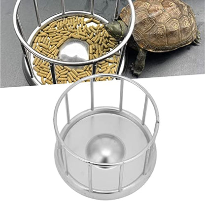 Plplaaoo Stainless Steel Tortoise Feeder–Reptile Food Dish with Round Railing Design | Anti Erosion Turtle Food Dish for Turtles, Lizards & Chameleons | Ideal Reptile Water Dish for Home or Pet Store - size: S